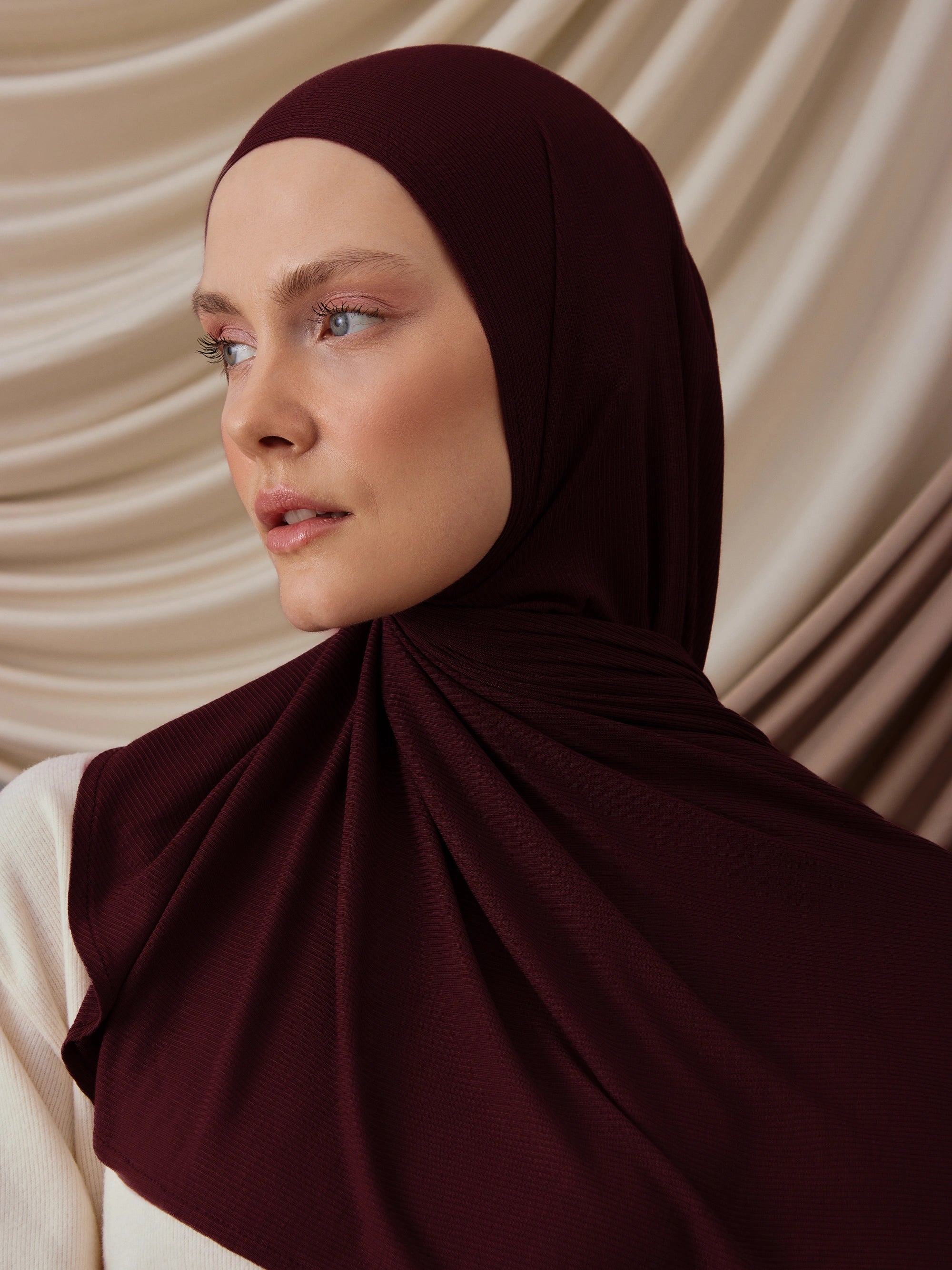 Instant Ribbed Jersey Hijab - Dark Maroon