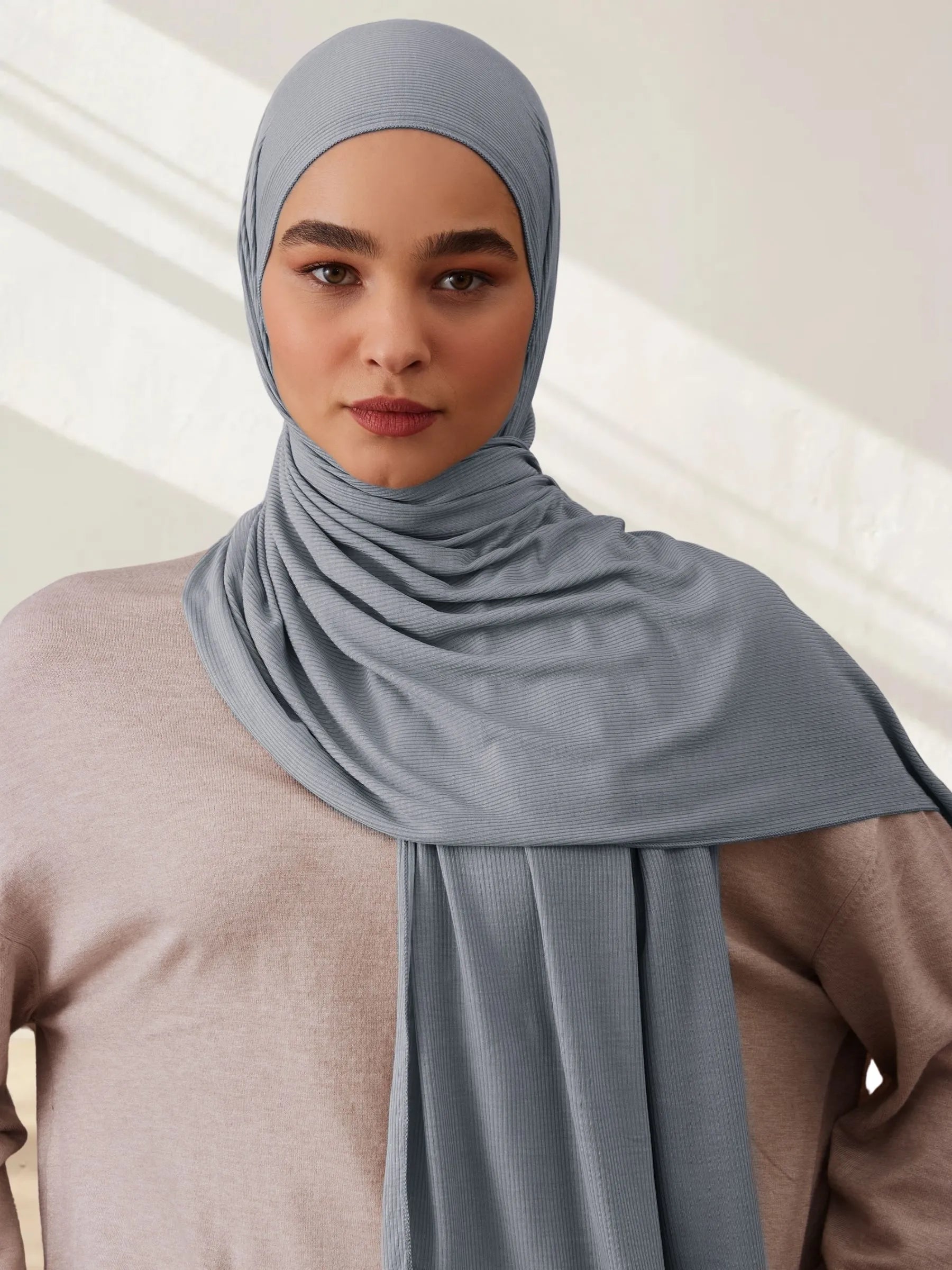 Ribbed Jersey Hijab - Vintage Denim