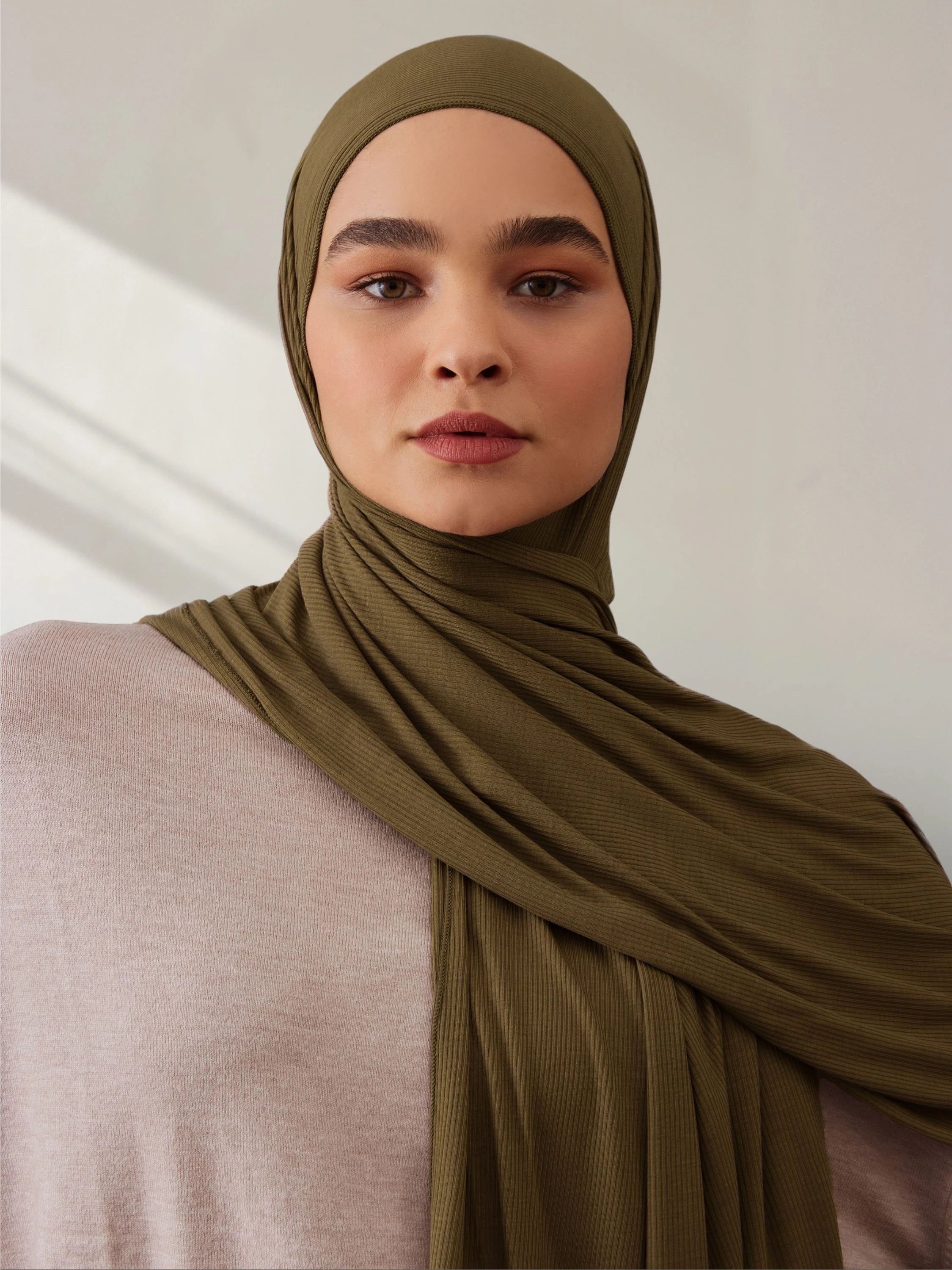 Ribbed Jersey Hijab - Military Green