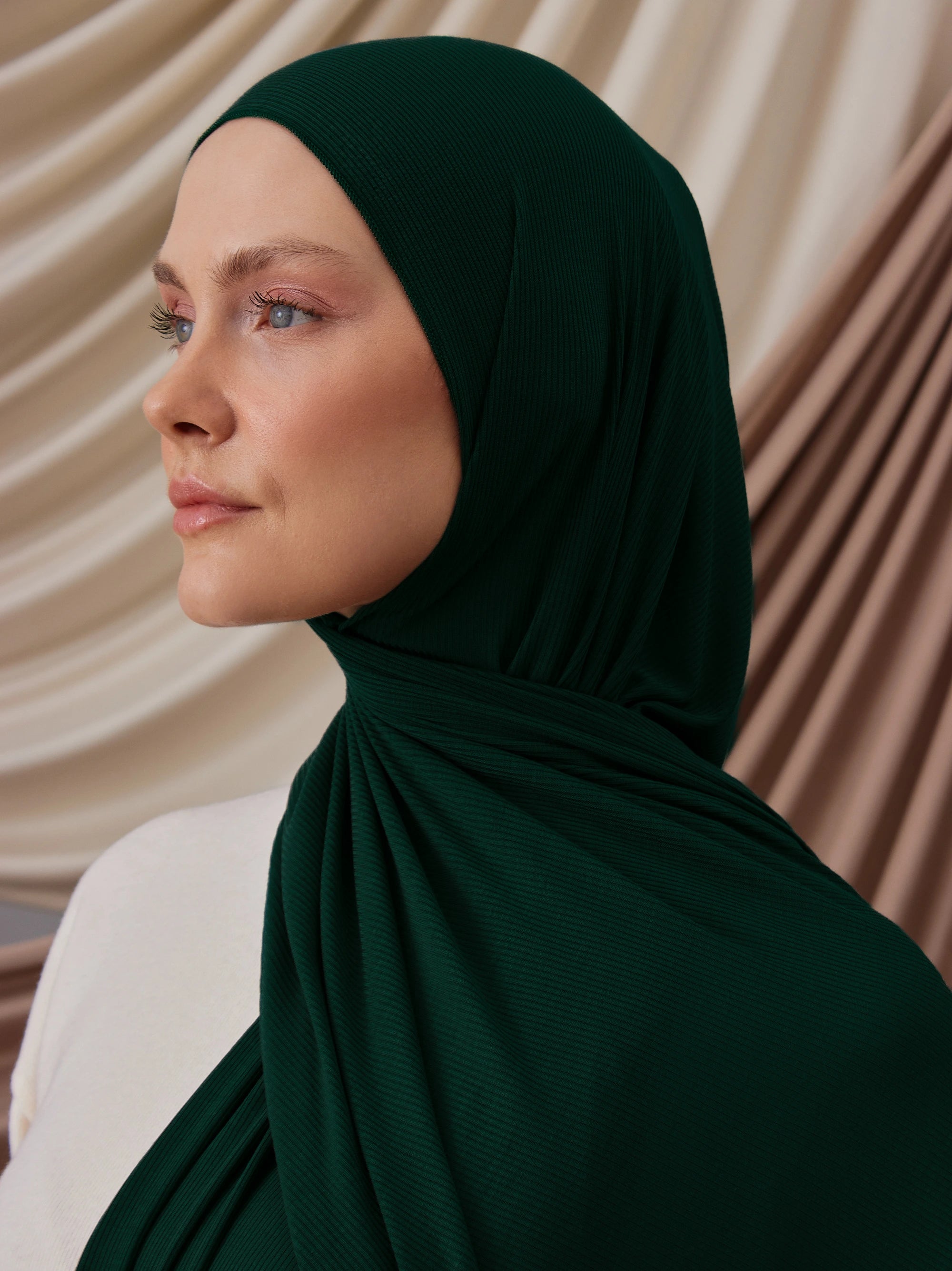 Ribbed Jersey Hijab - Forest Green