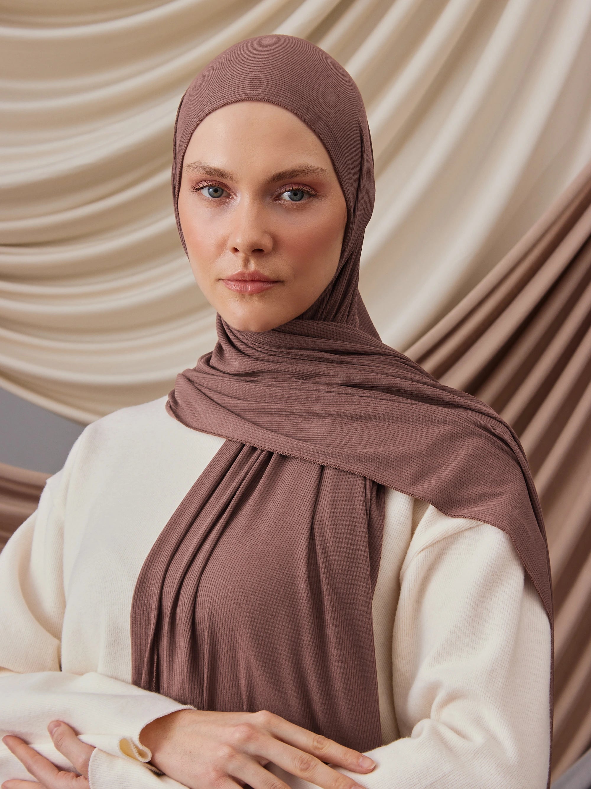 Ribbed Jersey Hijab - Faded Rose