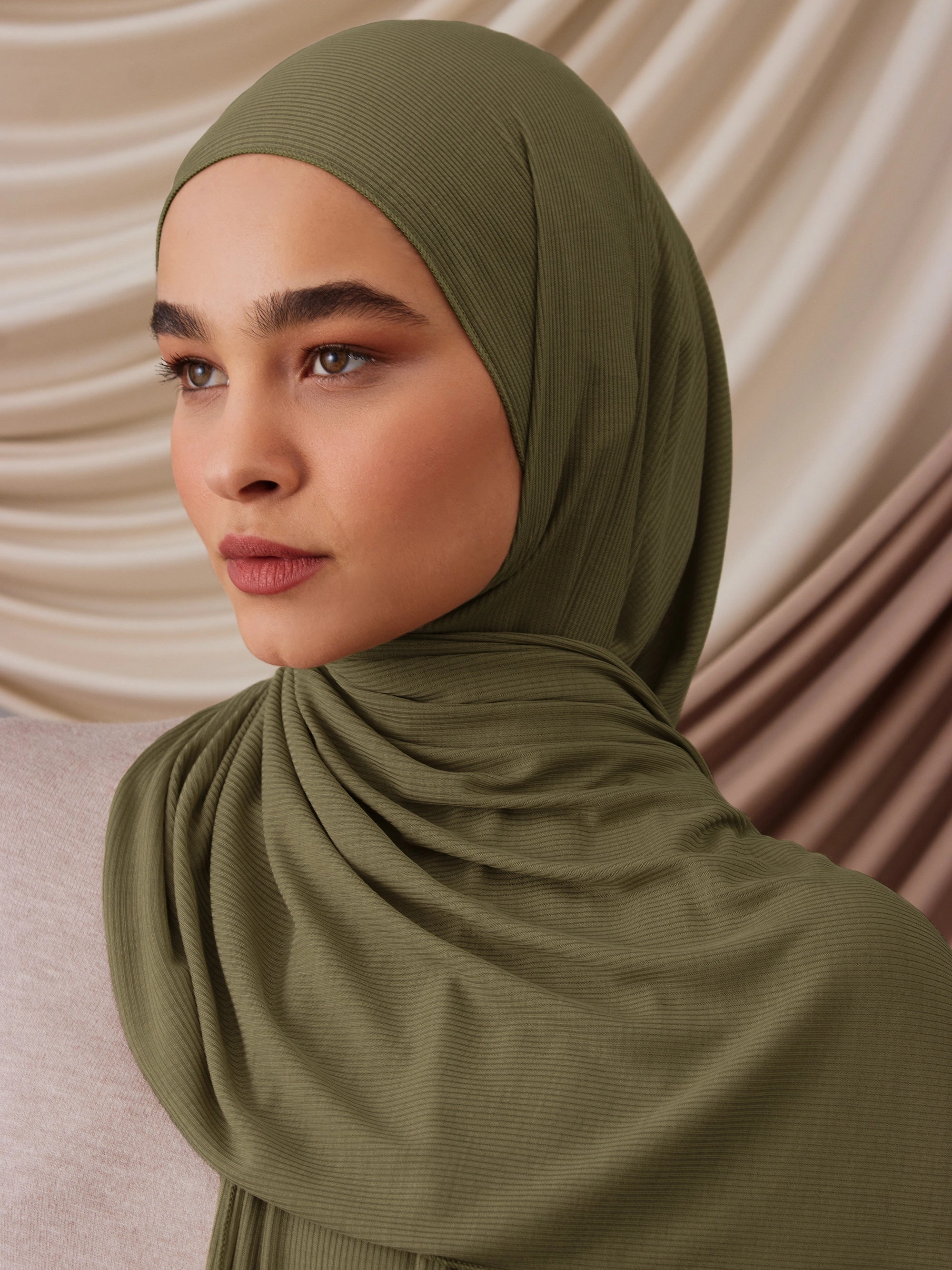 Ribbed Jersey Hijab - Olivin